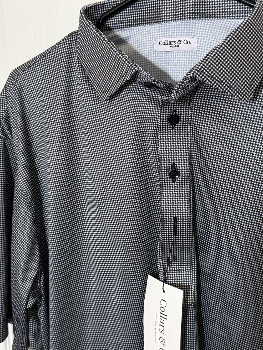 Collars & Co. Dress Collar Polo Shirt Black White Pattern Golf Performance XL - Picture 3 of 9
